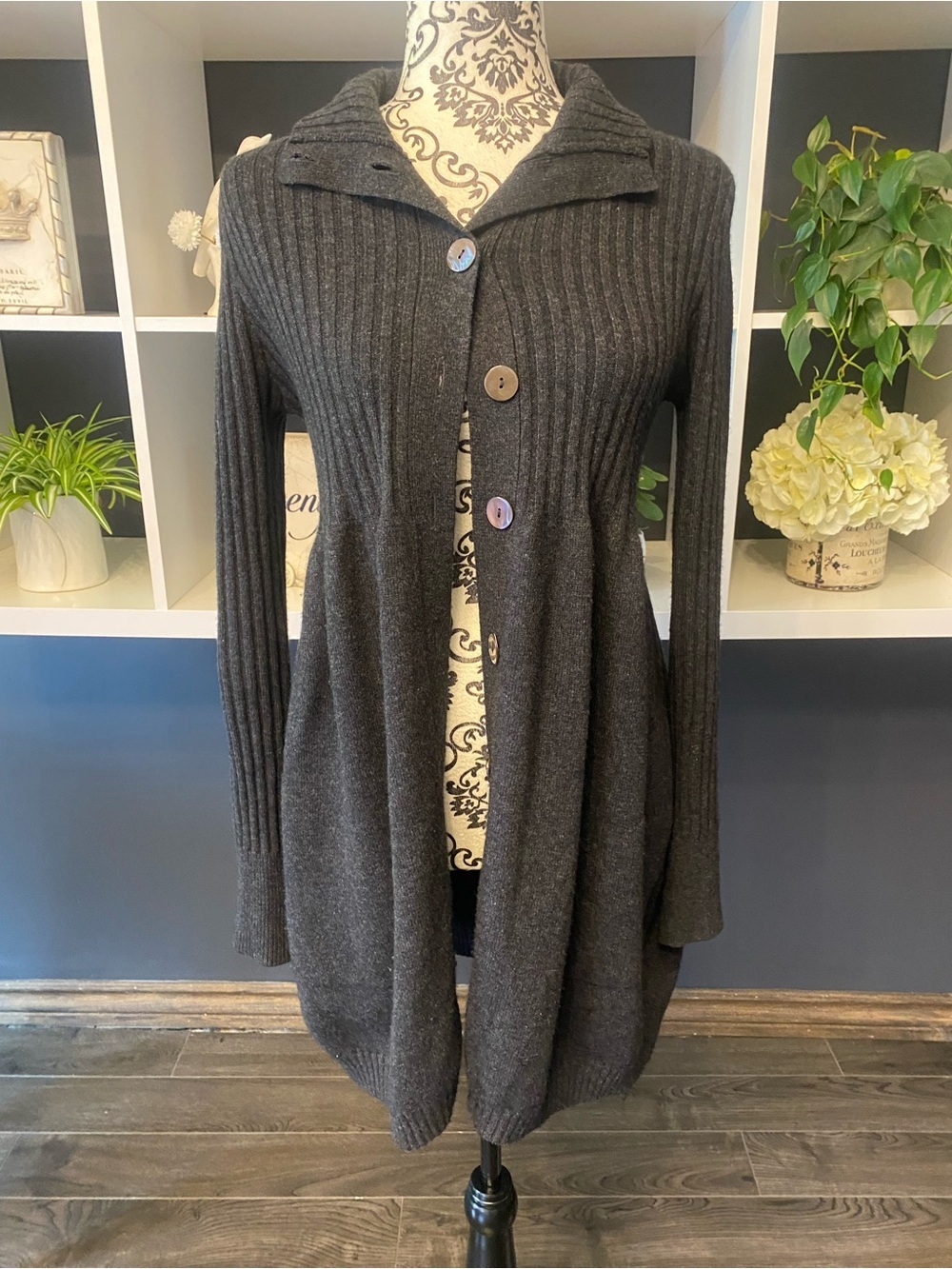 Autumn Cashmere Charcoal Ribbed Long Button Cardigan XS